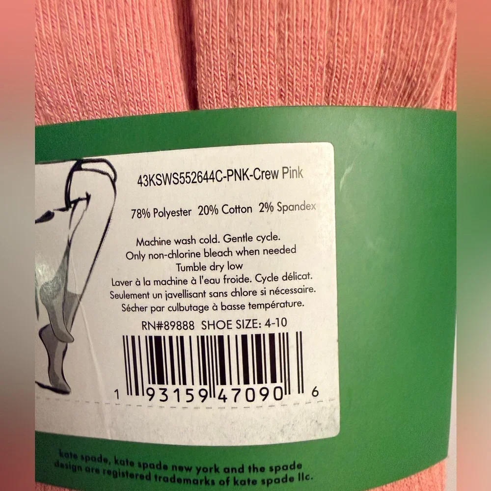 ♠️ Kate Spade Soft Pink, Cream, and Rose Crew Socks. NWT. OS